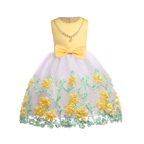 Baby Girl Flower Mesh Overlay Design Bow Tie Vest Dress Birthday