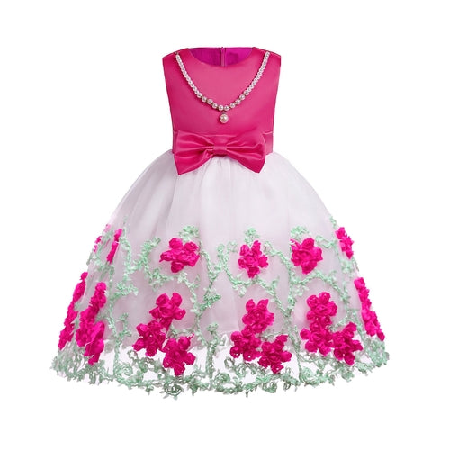 Baby Girl Flower Mesh Overlay Design Bow Tie Vest Dress Birthday
