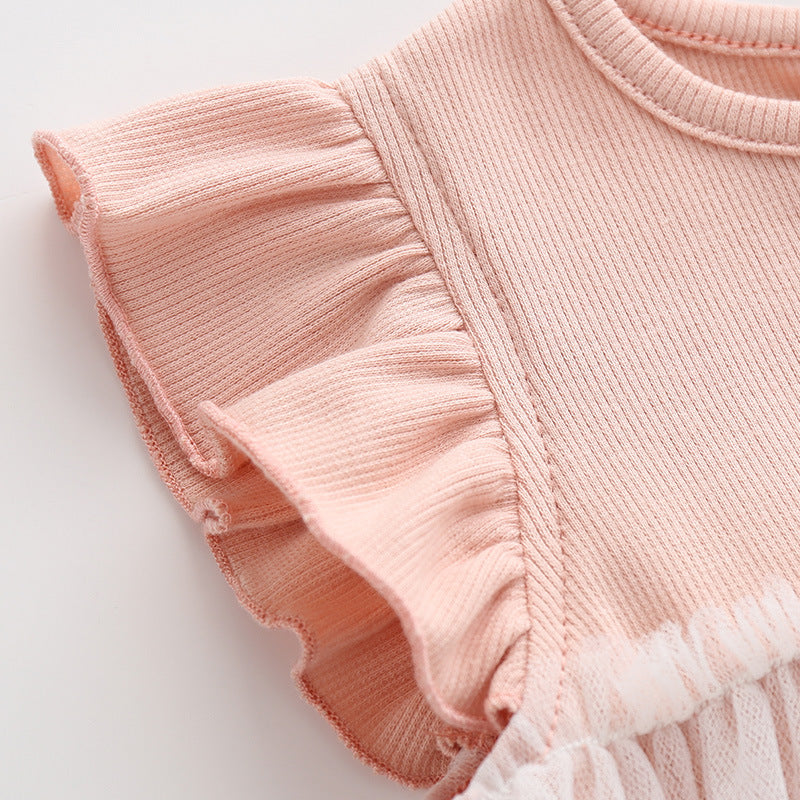 Baby Girls Floral Lace Patchwork Design Ruffle Sleeveless Dress