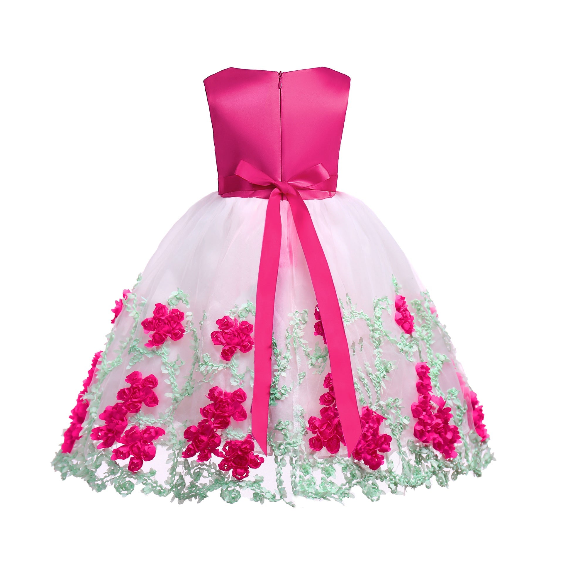 Baby Girl Flower Mesh Overlay Design Bow Tie Vest Dress Birthday