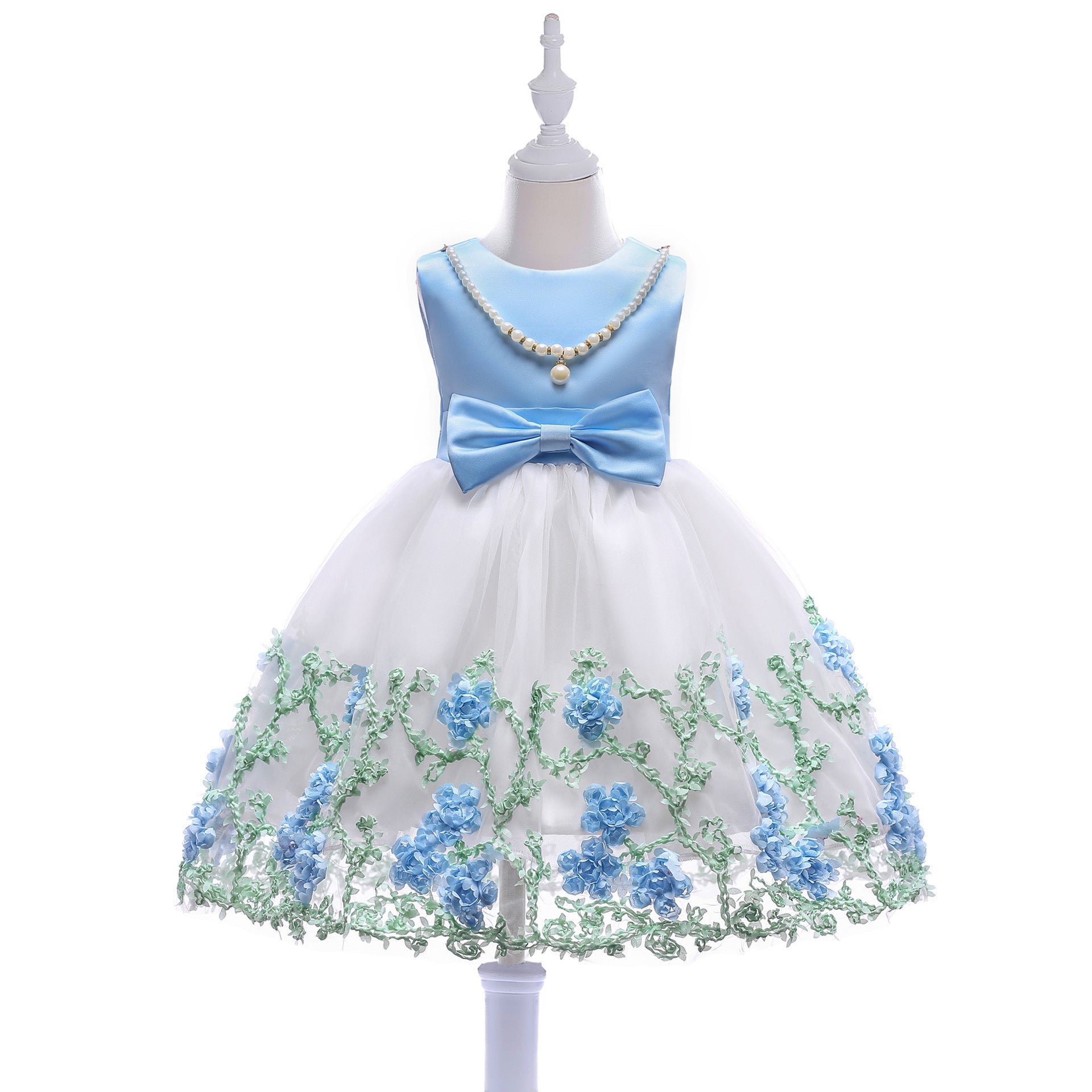 Baby Girl Flower Mesh Overlay Design Bow Tie Vest Dress Birthday