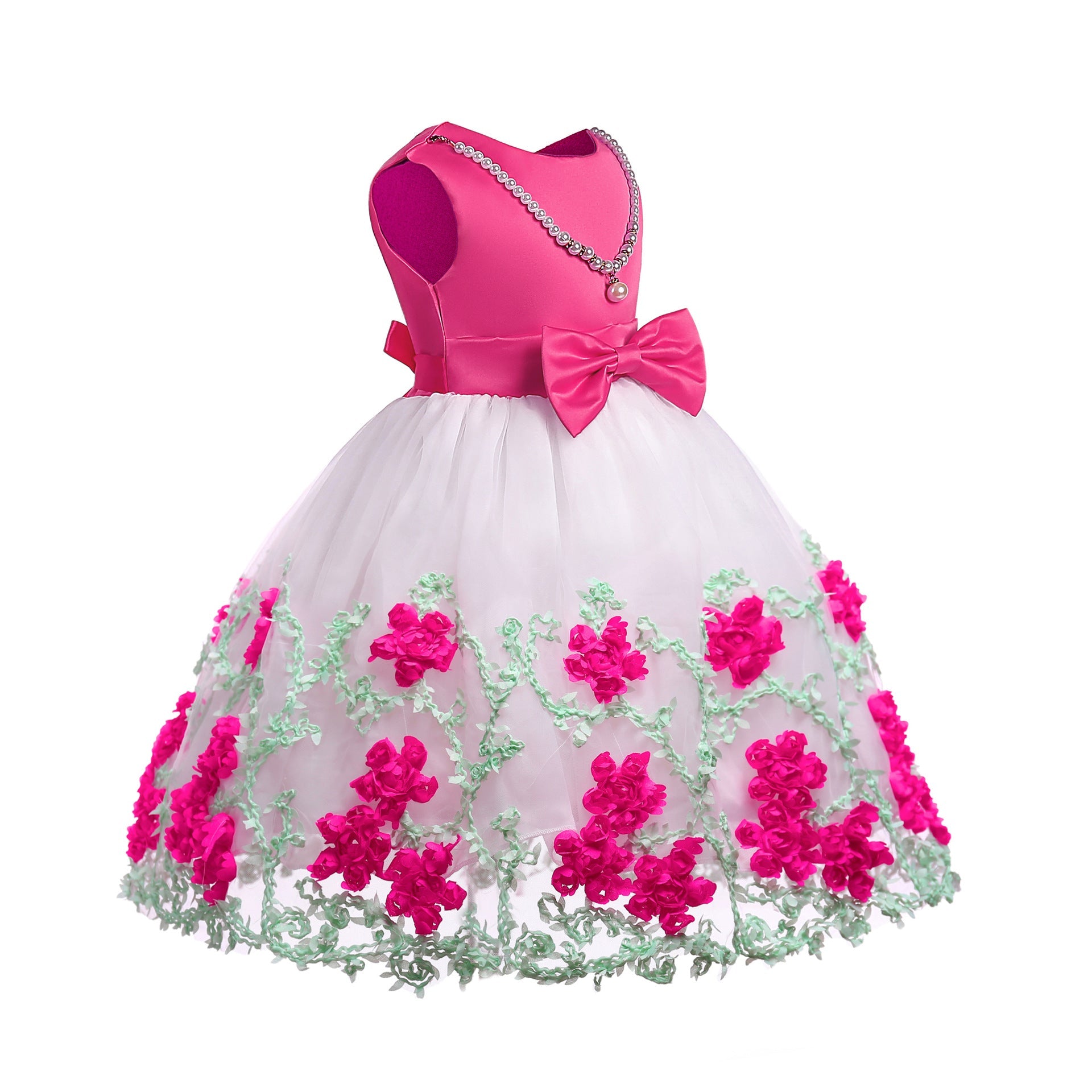 Baby Girl Flower Mesh Overlay Design Bow Tie Vest Dress Birthday
