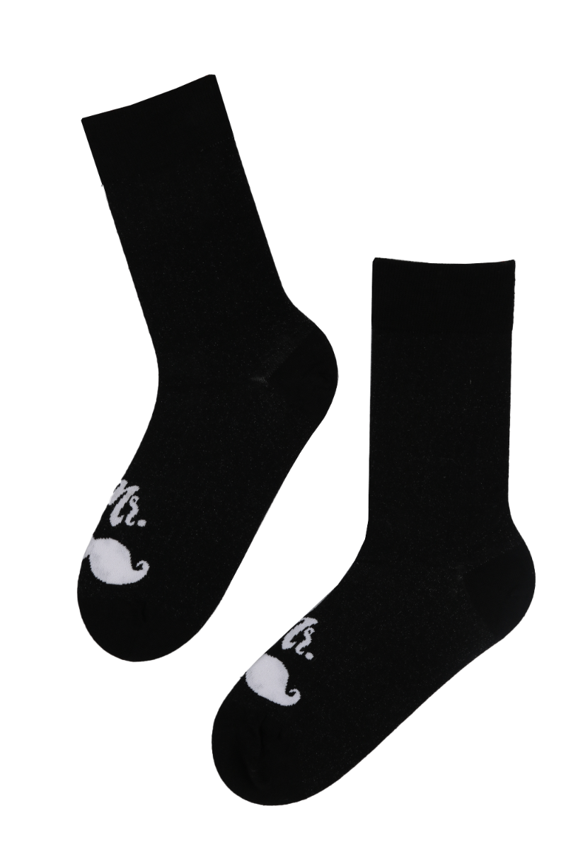 MISTER "MR" black socks with silver thread for men