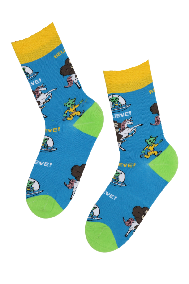 BART blue socks with aliens and monkeys
