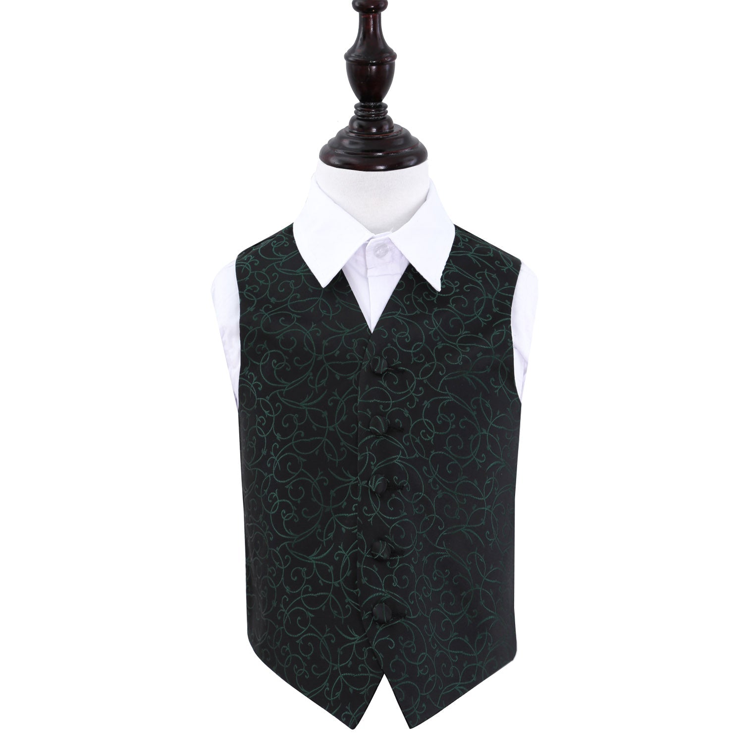 Swirl Waistcoat for boys in black and green, size 34.