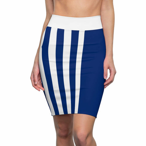 Womens Pencil Skirt Blue/white Stripe, Stretch Mini