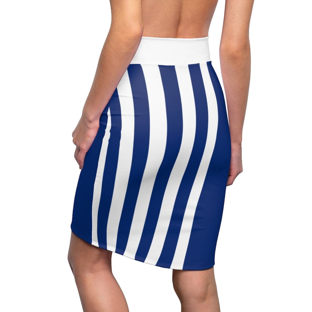Womens Pencil Skirt Blue/white Stripe, Stretch Mini