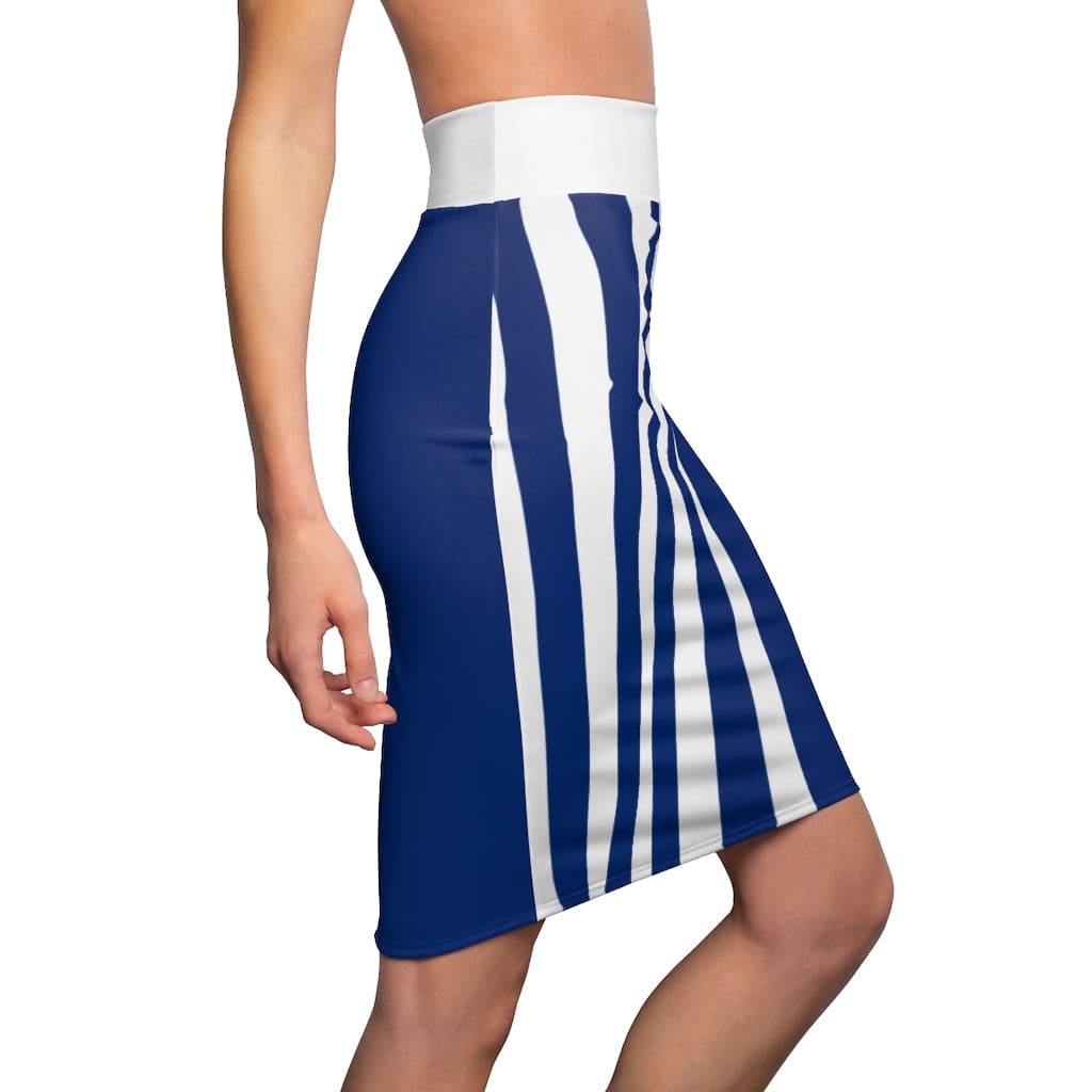 Womens Pencil Skirt Blue/white Stripe, Stretch Mini