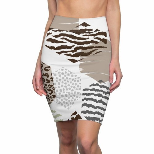 Womens Pencil Skirt, High Waist Stretch, Multicolor Geometric S65353