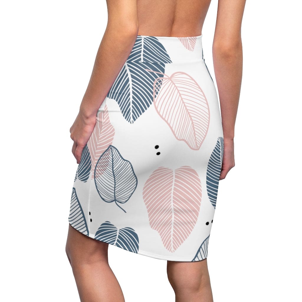 Womens Pencil Skirt, High Waist Stretch, Pastel Color Leaves