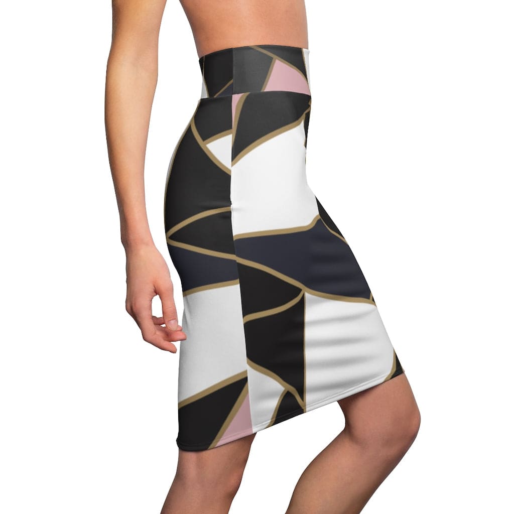 Womens Pencil Skirt, High Waist, Trio Black/white Pink, S040713