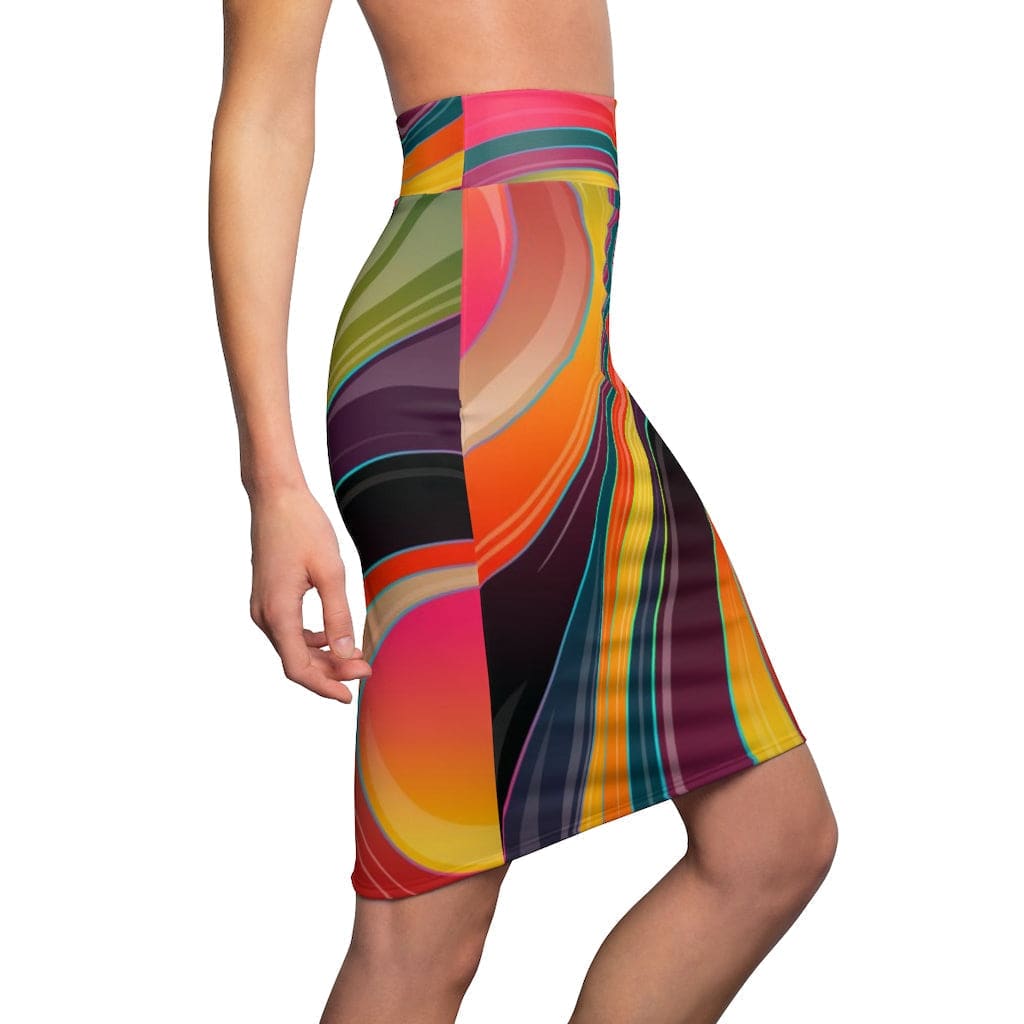 Womens Skirt, Multicolor Abstract Swirl Style Skirt