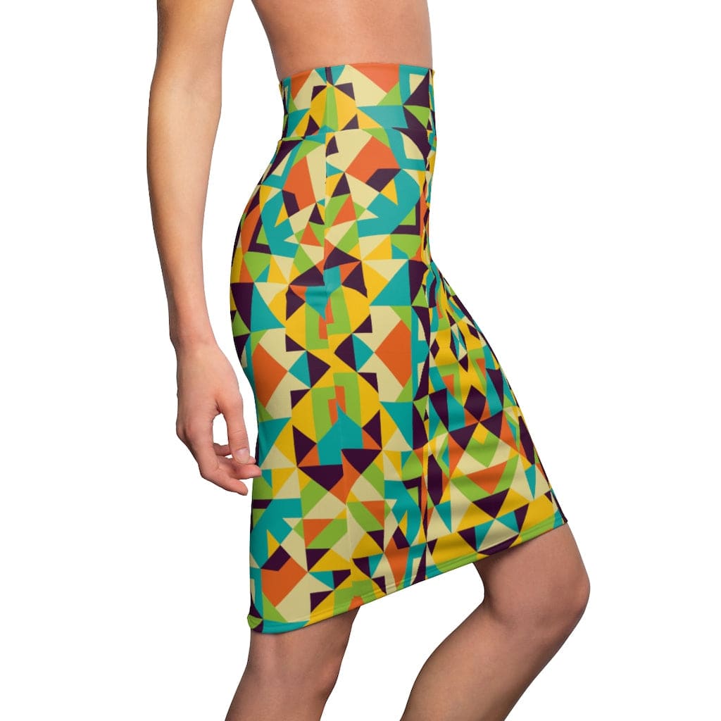 Womens Skirt, Yellow Multicolor Geometric Style Skirt