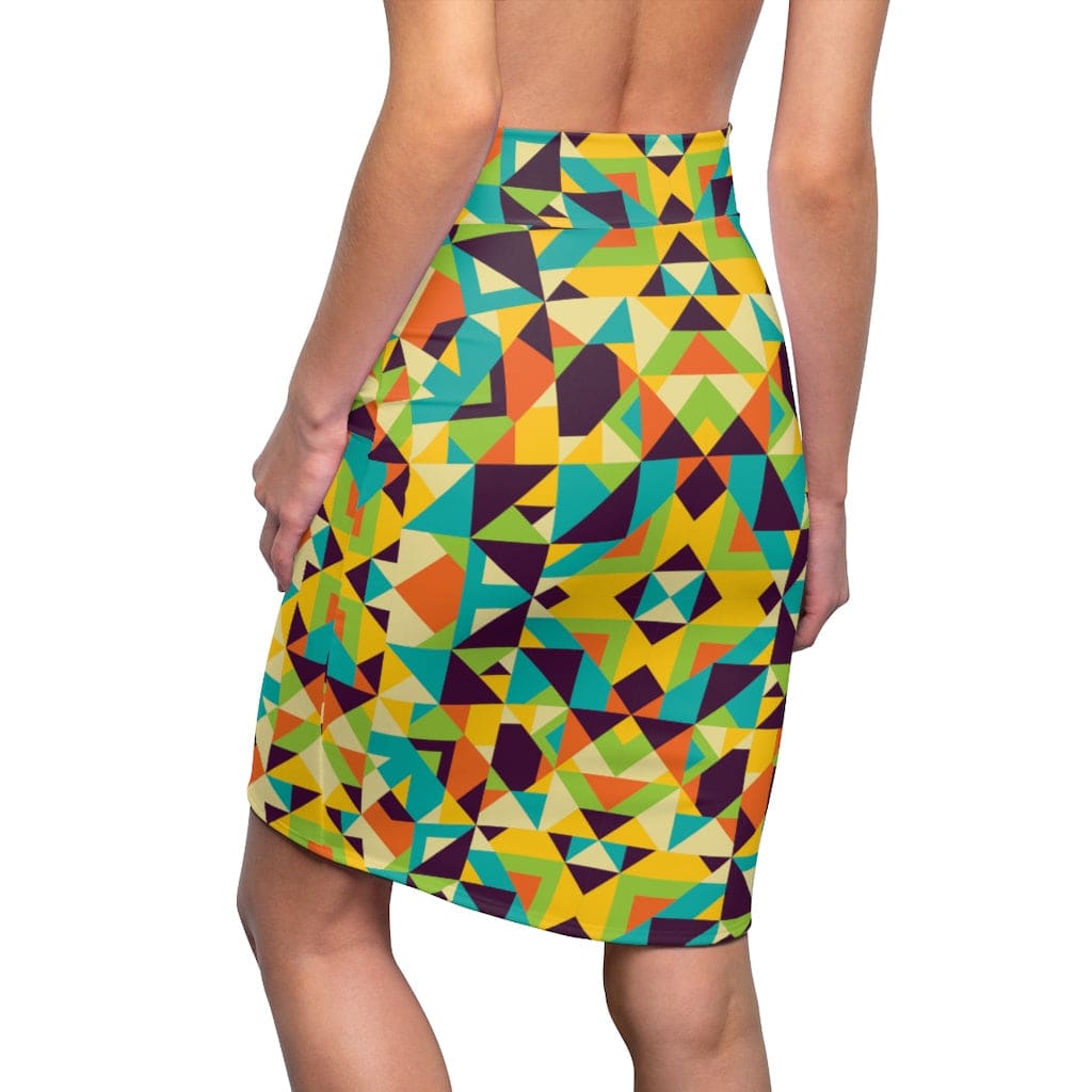 Womens Skirt, Yellow Multicolor Geometric Style Skirt