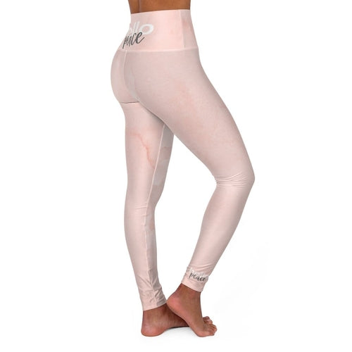 Womens High-waist Fitness Legging Yoga Pants, Pink Peach Marble
