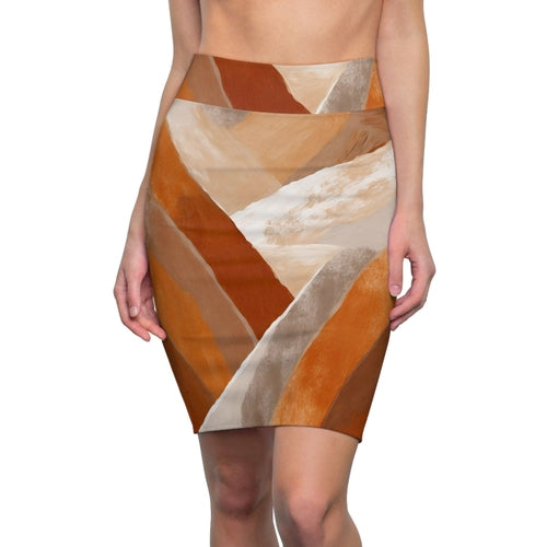 Womens Pencil Skirt, Boho Abstract Vibrant Multicolor Textured Pattern