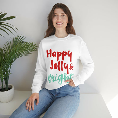 Womens Happy Jolly &amp; Bright Sweatshirt