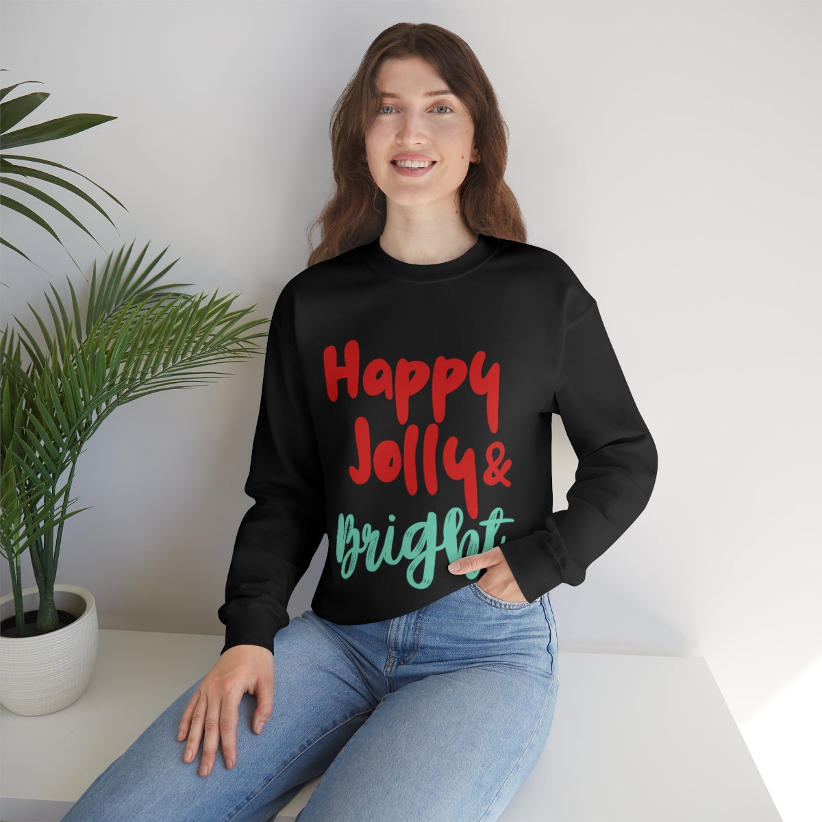 Womens Happy Jolly &amp; Bright Sweatshirt