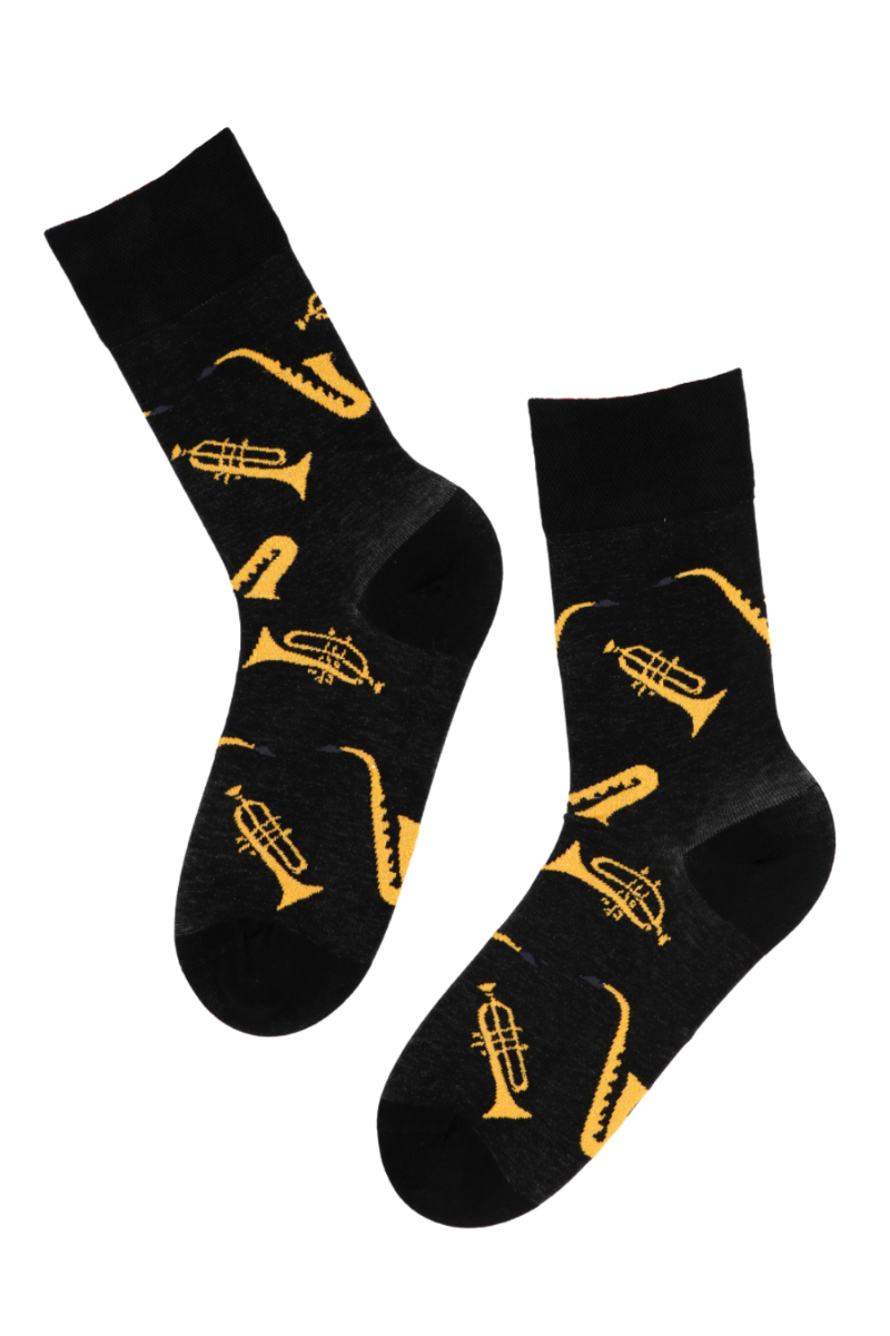 JAZZ black cotton socks with wind instruments