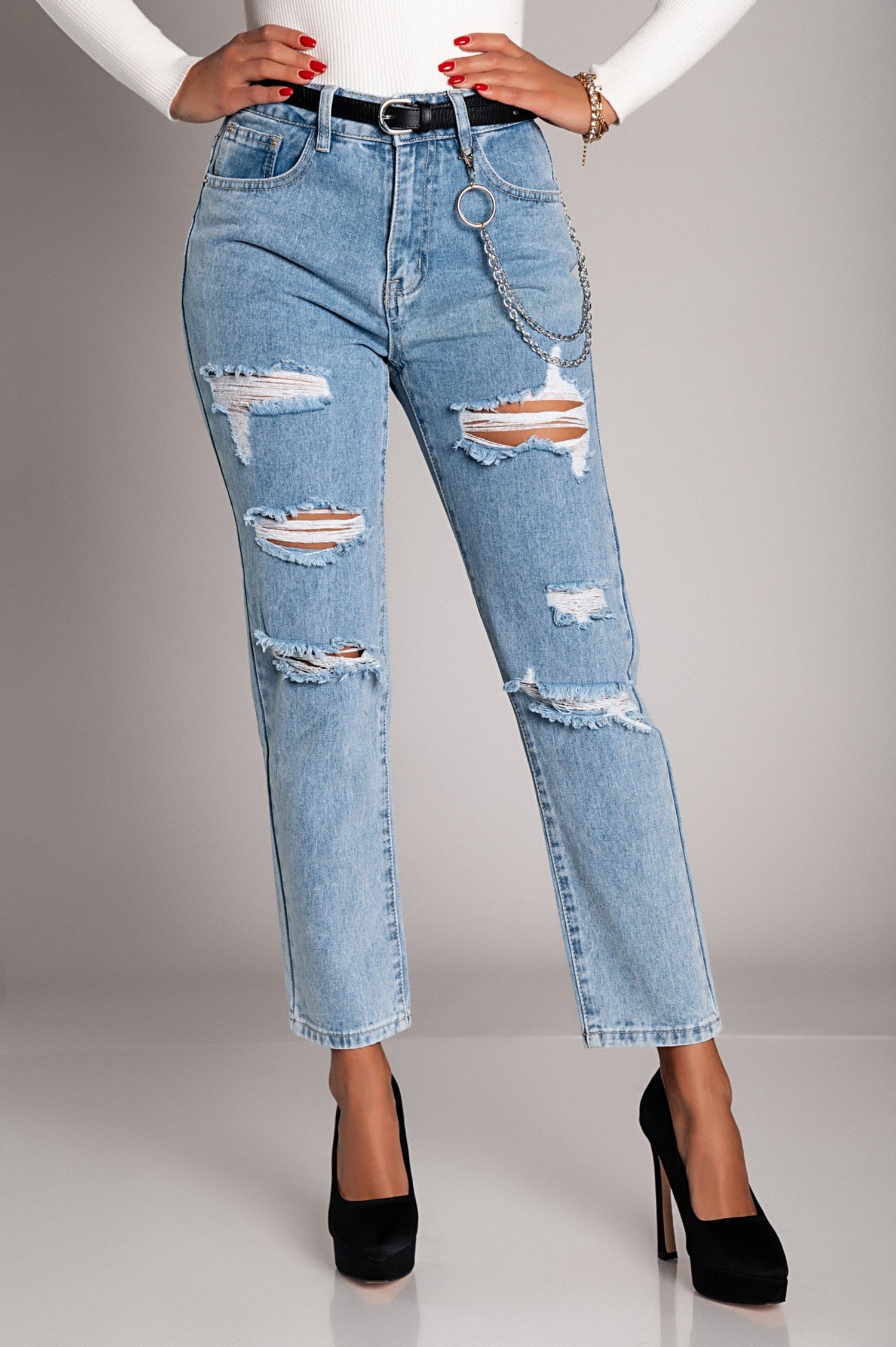 Ripped Straight Jeans Vallia, Light Blue