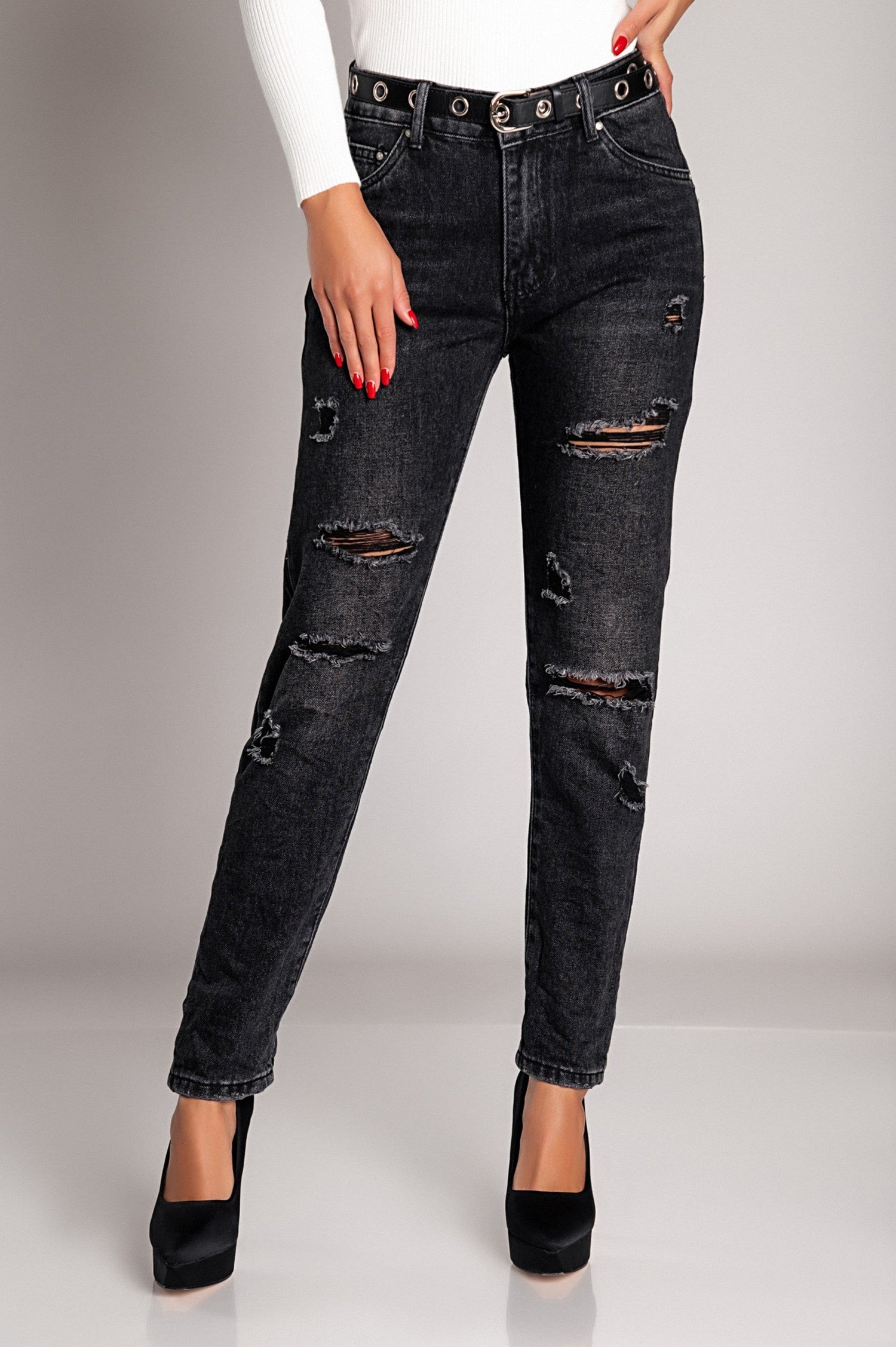 Ripped mom jeans Marsura, black