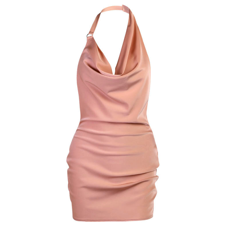 V Neck Backless Mini Satin Party Dress - RADA LONDON