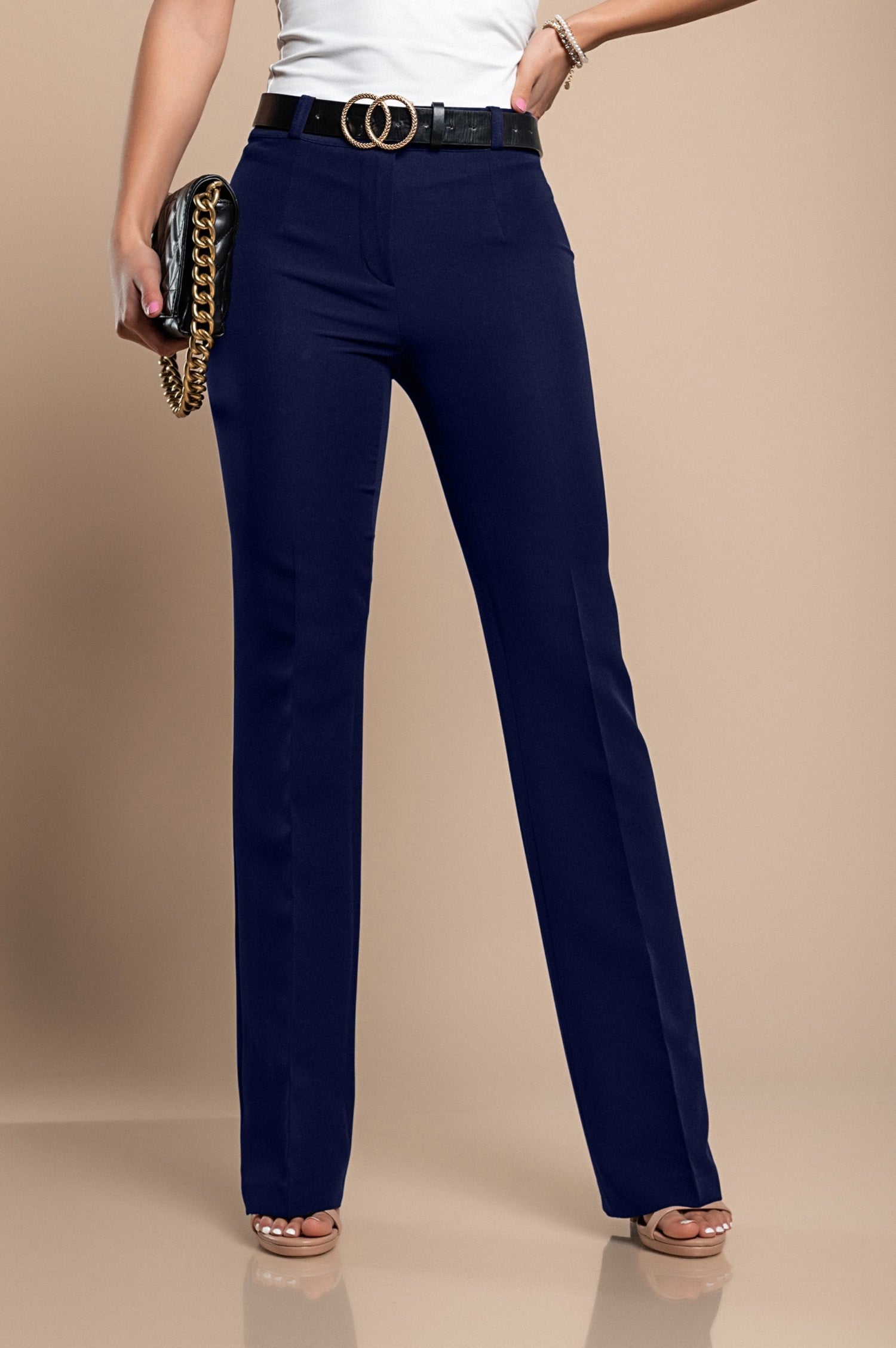 Elegant long straight-leg trousers, dark blue