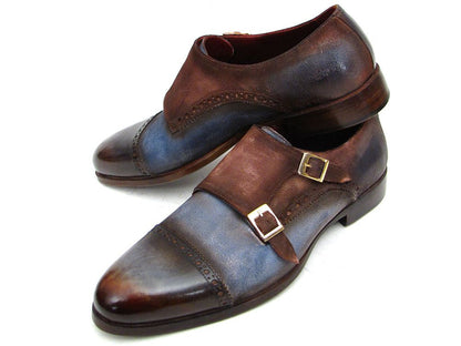 Paul Parkman Captoe Double Monkstrap Antique Blue &amp; Brown Suede