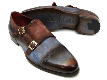 Paul Parkman Captoe Double Monkstrap Antique Blue &amp; Brown Suede