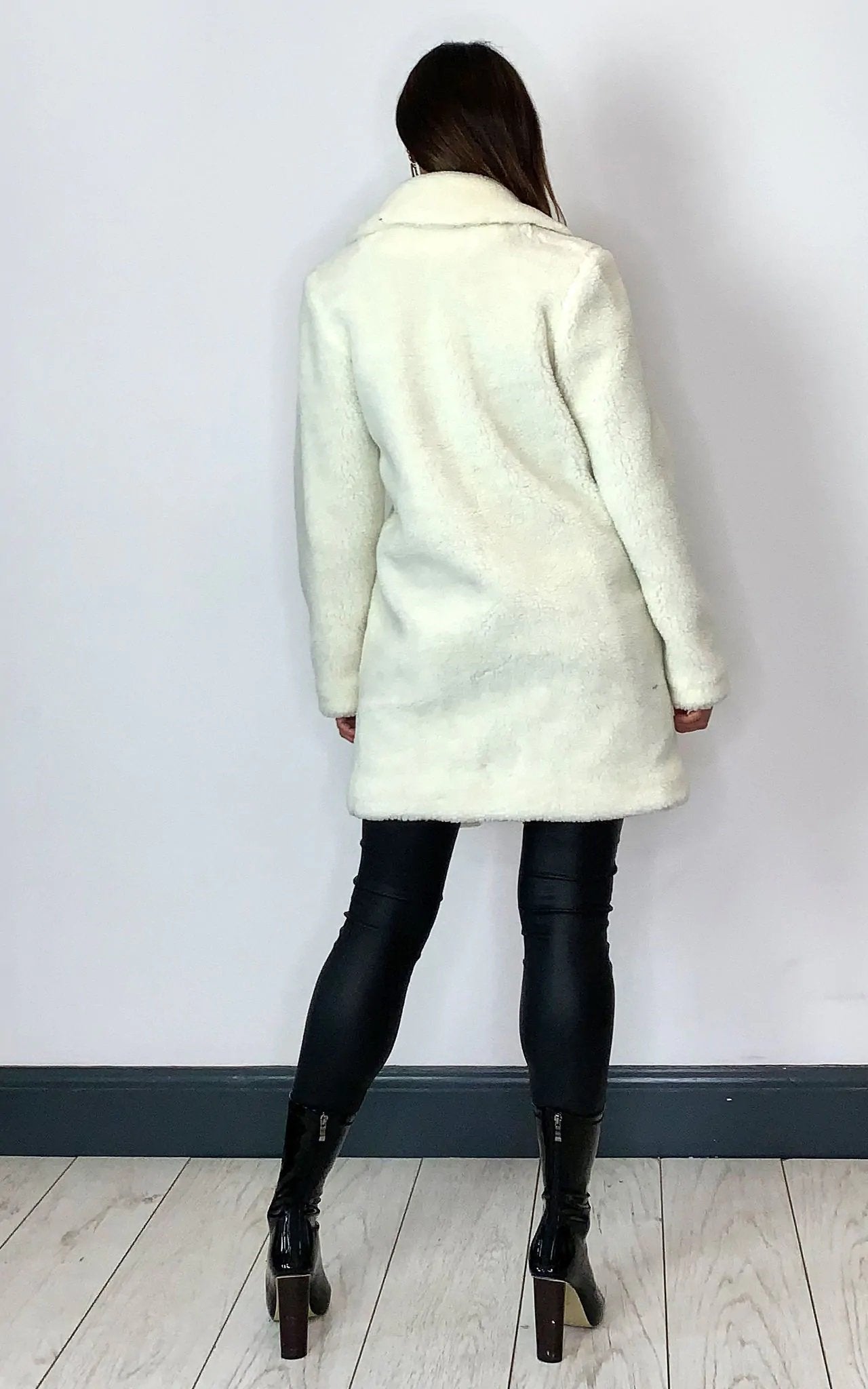 Oversized Borg Teddy Coat with popper buttons and pockets.