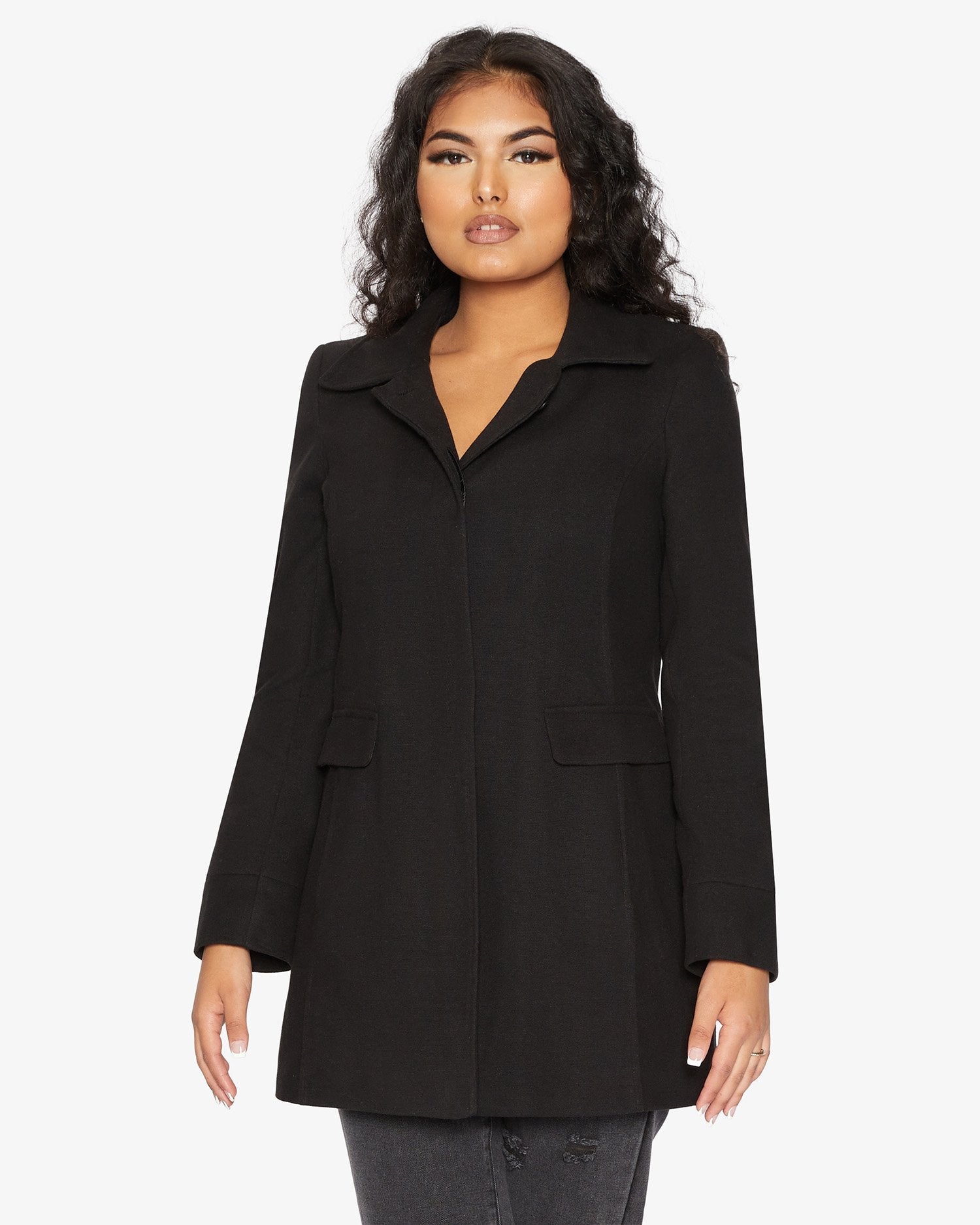 De La Creme Womens Wool Blend Hip Length Covert Coat