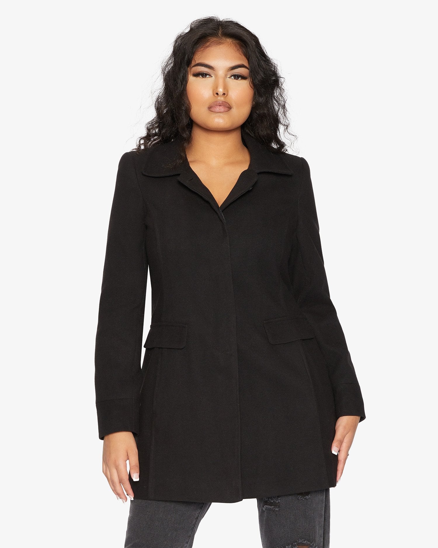 De La Creme Womens Wool Blend Hip Length Covert Coat