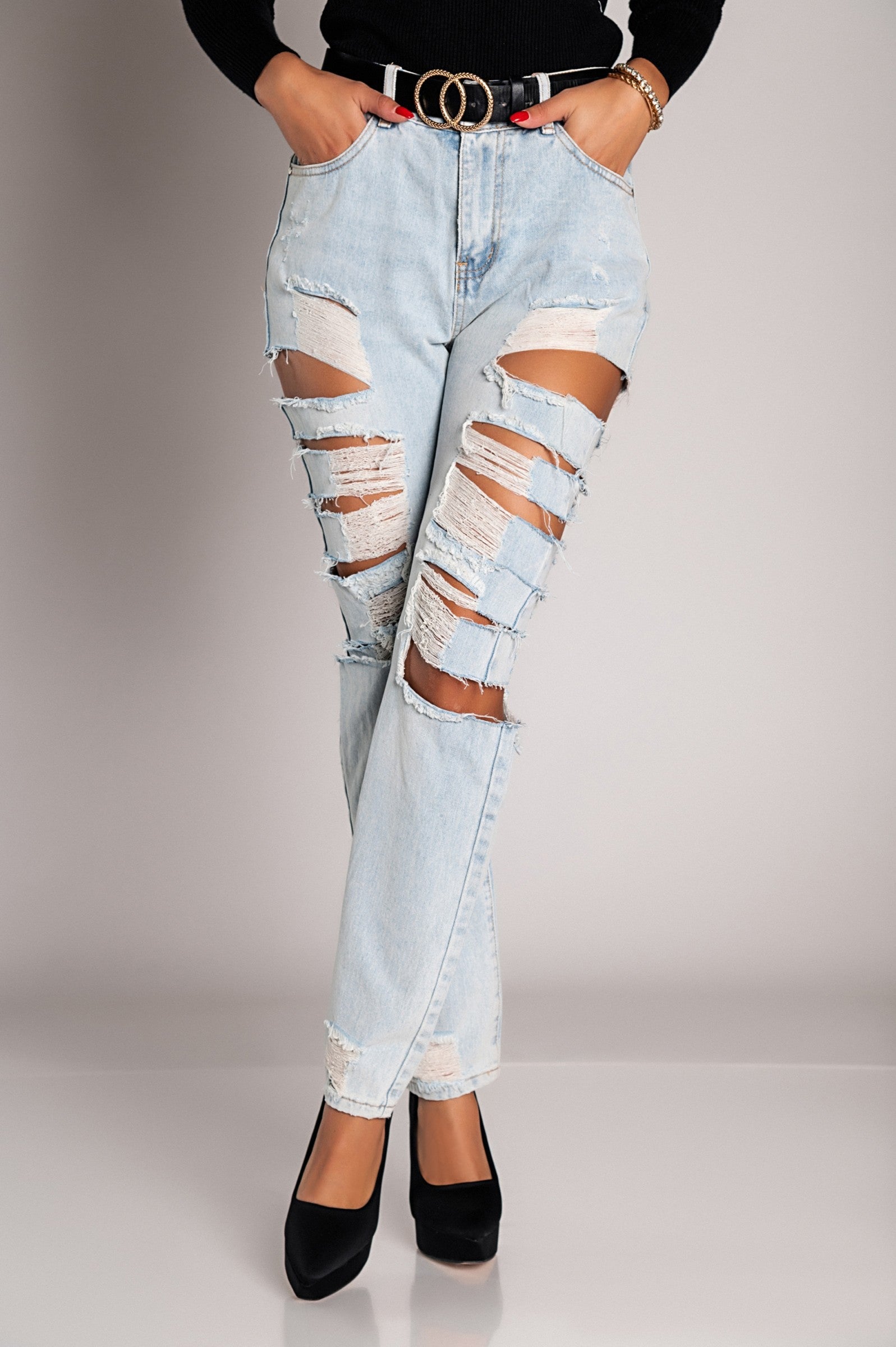 Straight jeans with big rips Venetina, light blue