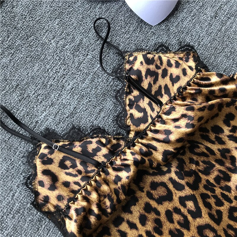 2019 Leopard Print Summer Strap Nightwear Lace