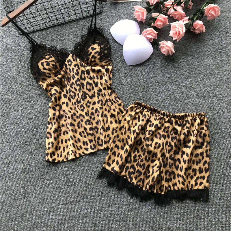 2019 Leopard Print Summer Strap Nightwear Lace