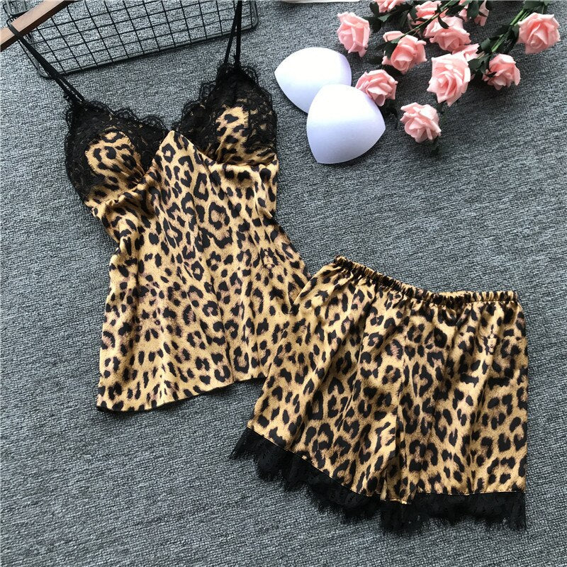 2019 Leopard Print Summer Strap Nightwear Lace