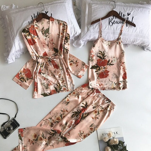 2019 New 3 PCS Women Pajamas Sets Flower Print