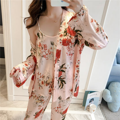 2019 New 3 PCS Women Pajamas Sets Flower Print