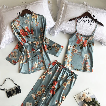 2019 New 3 PCS Women Pajamas Sets Flower Print