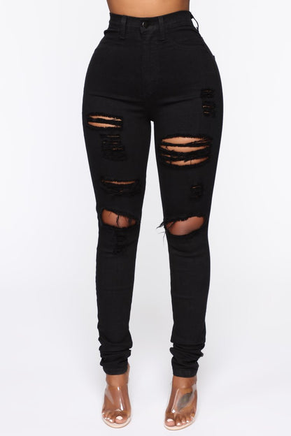 2020 New Black Ripped Jeans For Women Fashion High Waist Denim Pencil