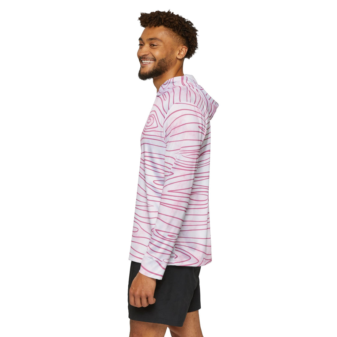 Mens Sports Performance Graphic Hoodie - Pink Line Art Sketch Print