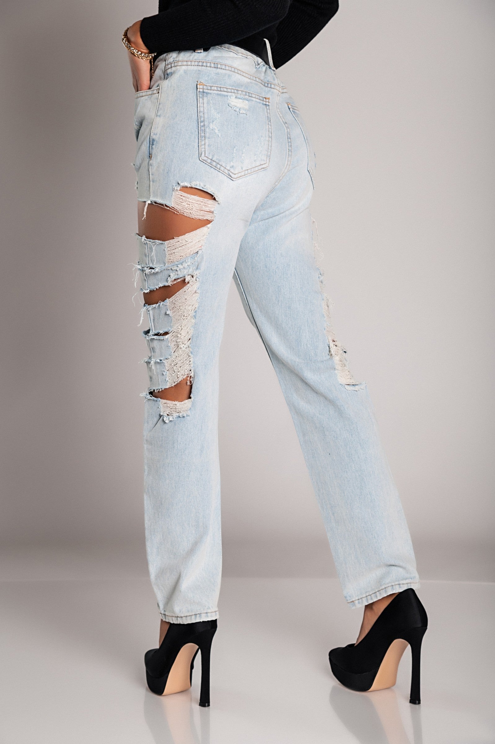 Straight jeans with big rips Venetina, light blue