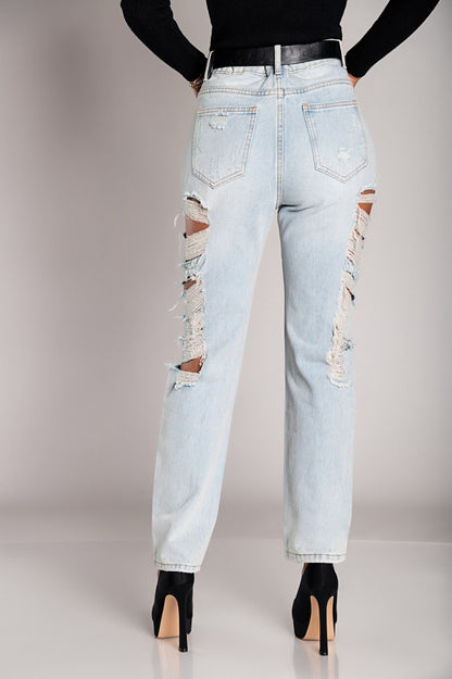 Straight jeans with big rips Venetina, light blue