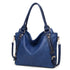 Vintage shoulder bag in blue PU leather with spacious design and durable straps, perfect for daily essentials.