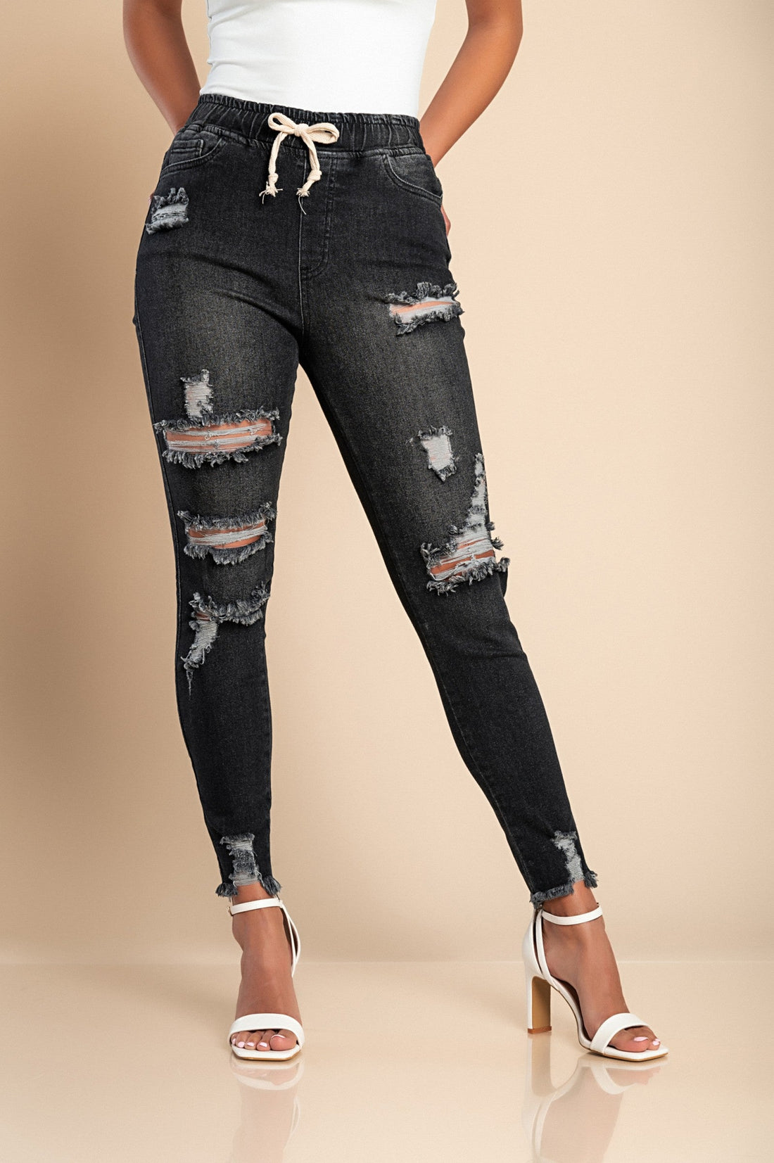 Tight jeans with a high waist and slits Stefan, black