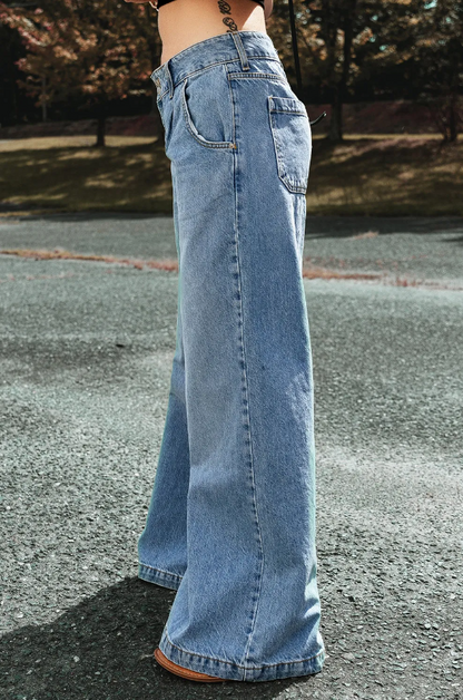 Drop Waist Wide Leg Oversized Jeans, light blue