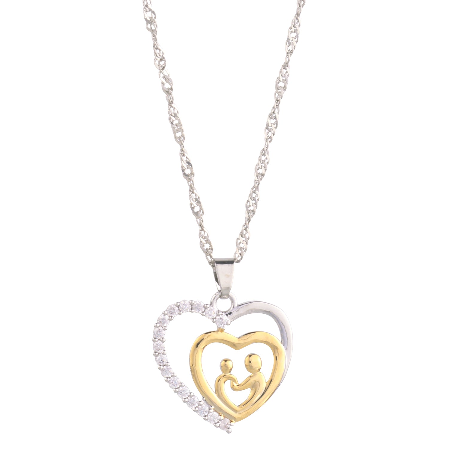 Mother and Child Necklace Pave Heart Pendant Necklace