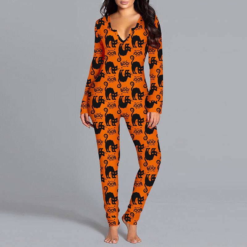 Halloween Printed Jumpsuit Long Sleeve - RADA LONDON