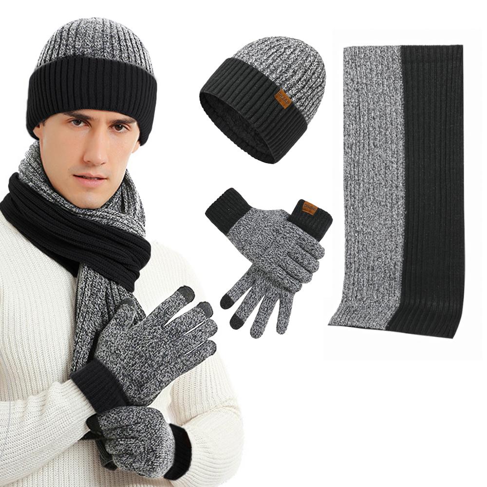 3Pcs Winter Scarf Hat Gloves Kit Beanie Hat &amp; Long Scarf &amp; Gloves Gift