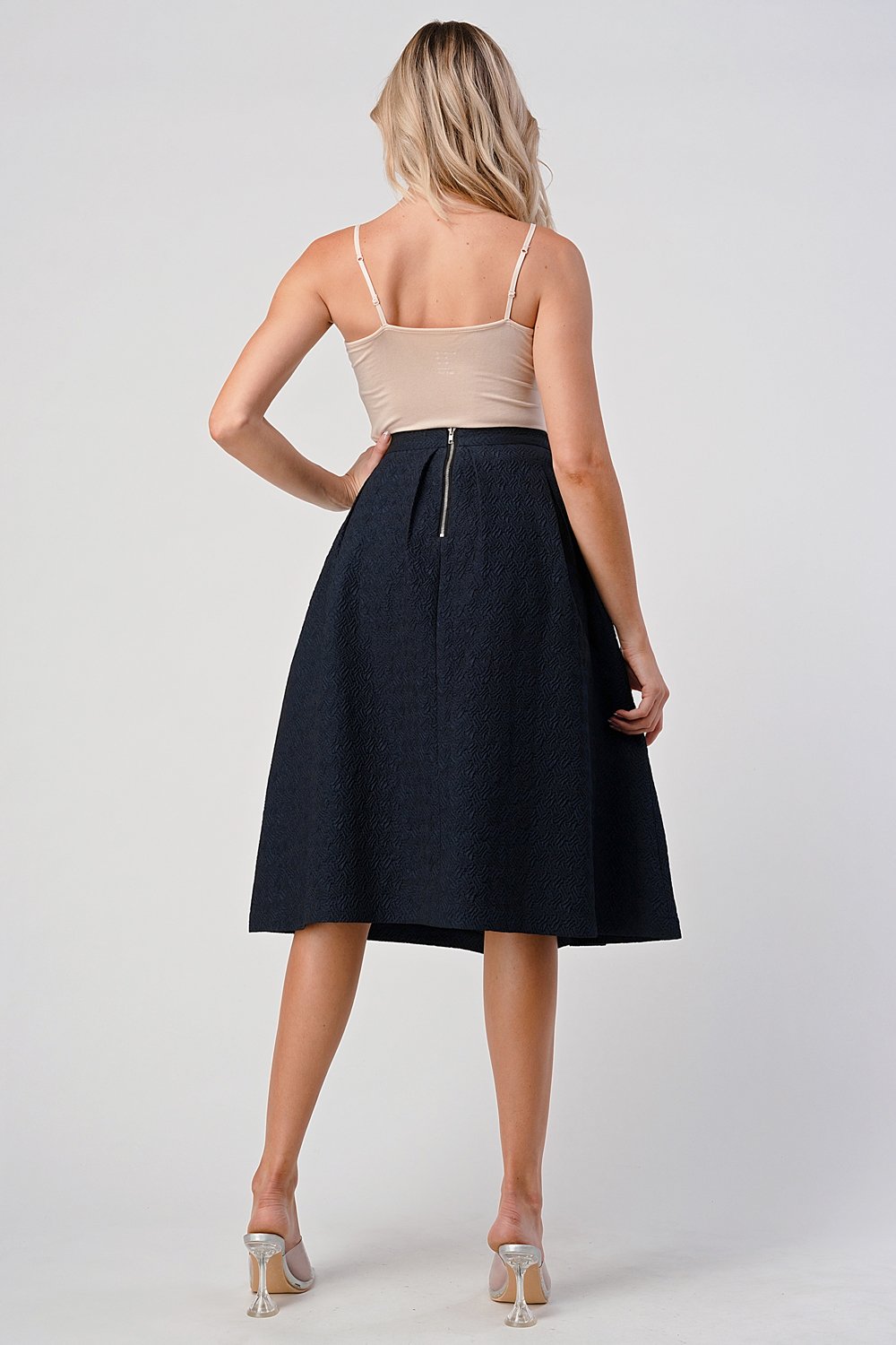 Textured A-Line Midi Skirt with Pleats